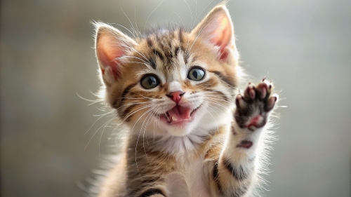 Cute Kitten smile giving high five 10mar24 (12)