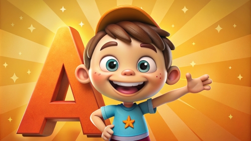 Kid cartoon smile with big  A B C … X Y Z font Alphabet