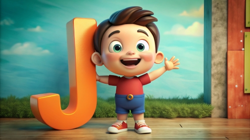 Kid cartoon smile with big  A B C … X Y Z font Alphabet