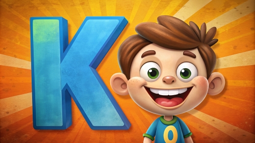 Kid cartoon smile with big  A B C … X Y Z font Alphabet