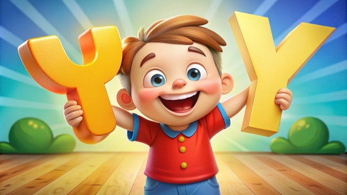 Kid cartoon smile with big  A B C … X Y Z font Alphabet