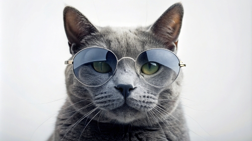 Russian Blue cat, wearing sunglasses 29feb24 (2)