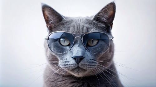 Russian Blue cat, wearing sunglasses 29feb24 (4)